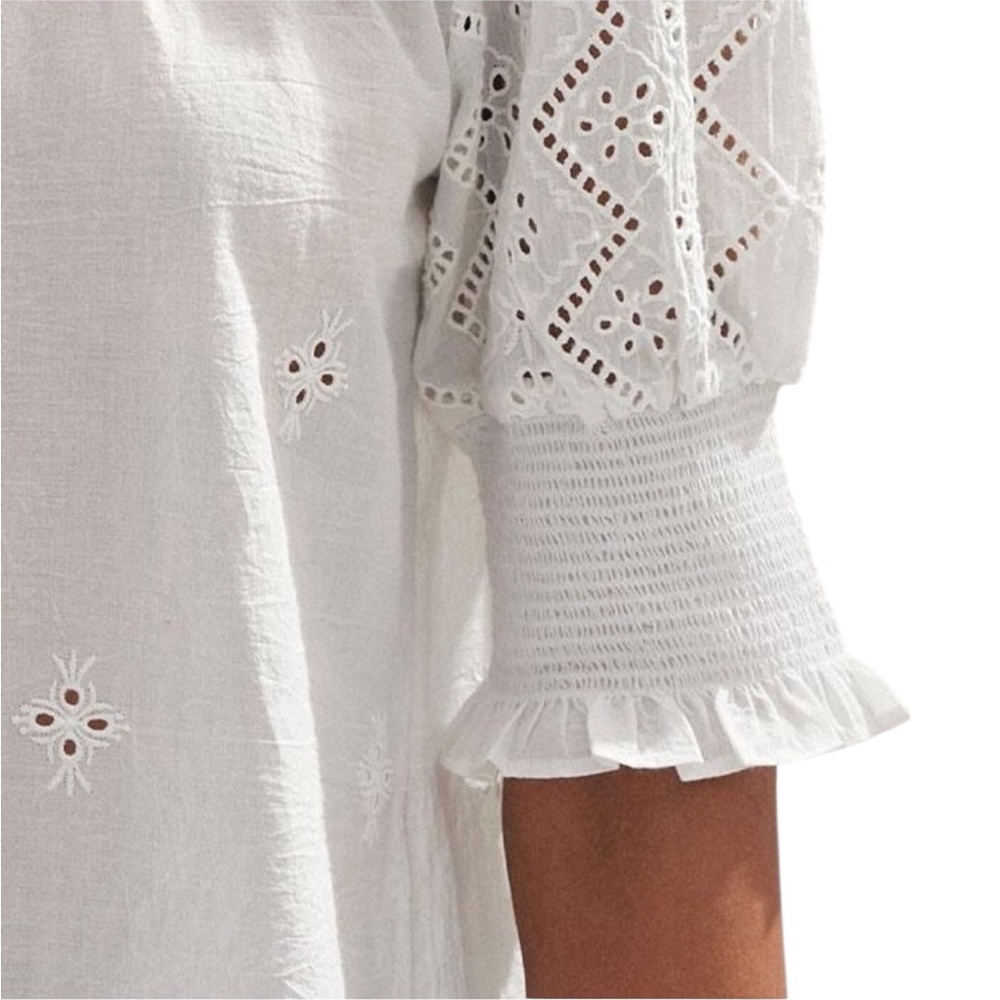 Industry Cotton High Neck Eyelet Blouse Top - Picture 5 of 9